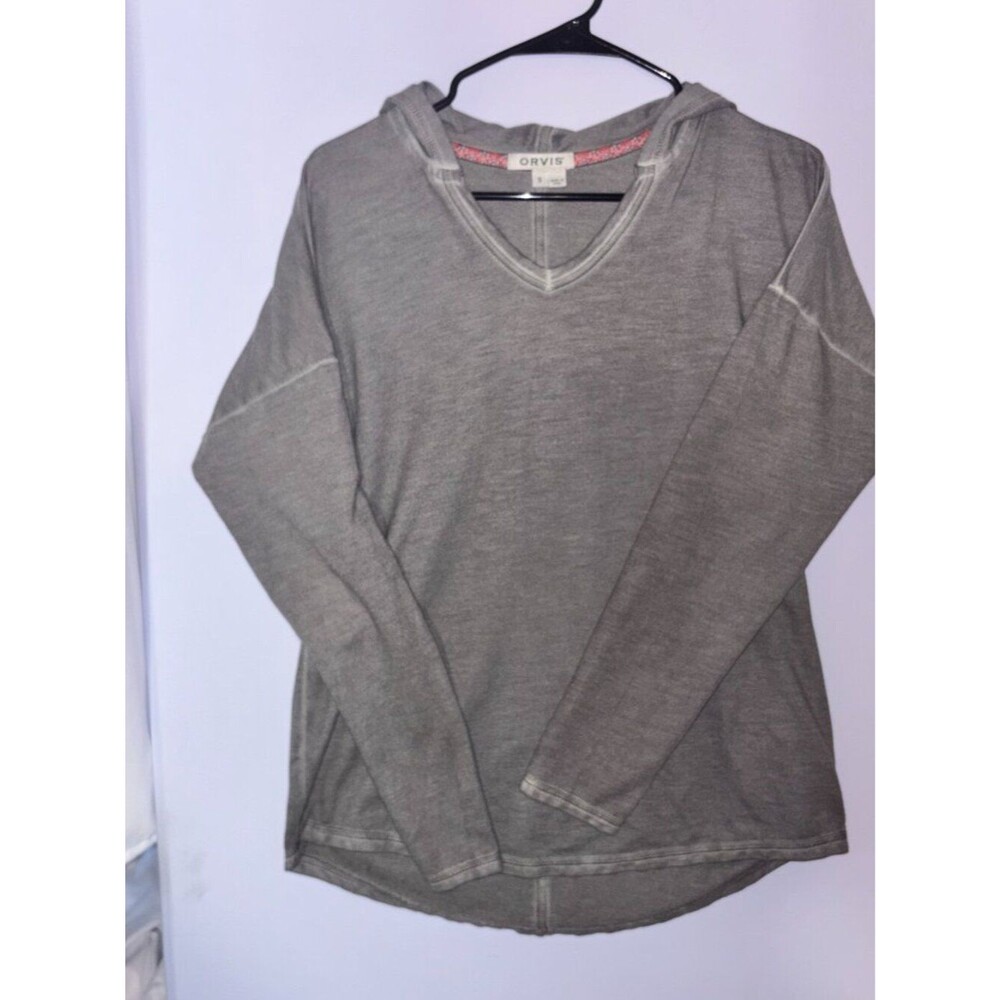 Orvis Gray V-Neck Hooded shirt Pullover Hoodie Small - Picture 2 of 10